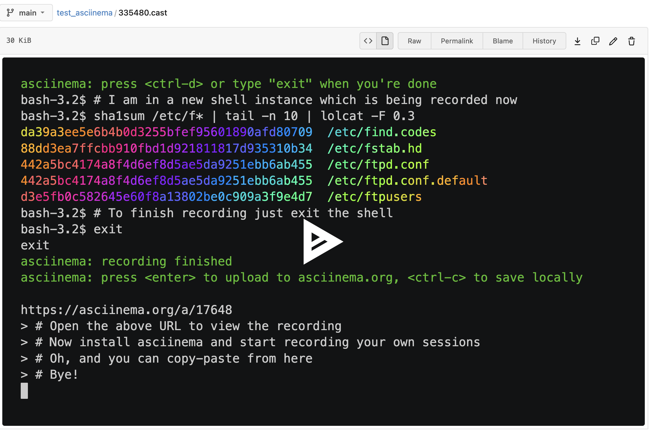 asciicast open file