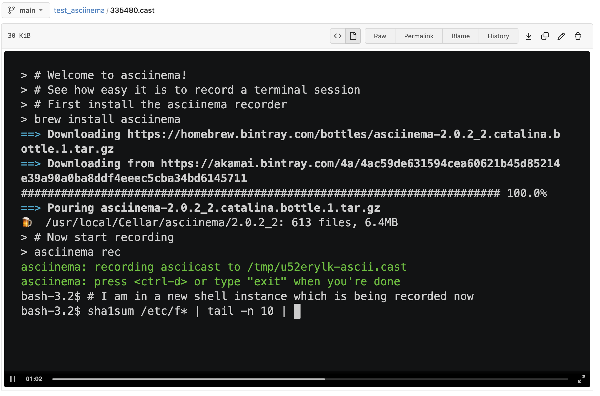 asciicast play video