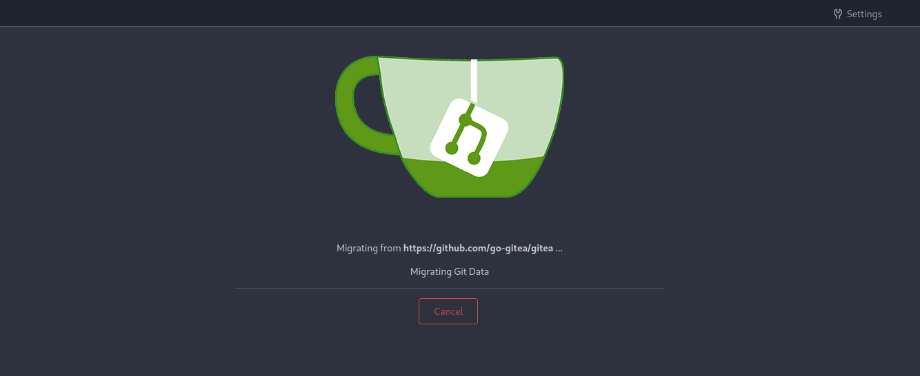 screenshot of a migration page with cancel button
