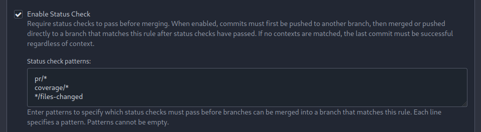 screenshot of the status check setting