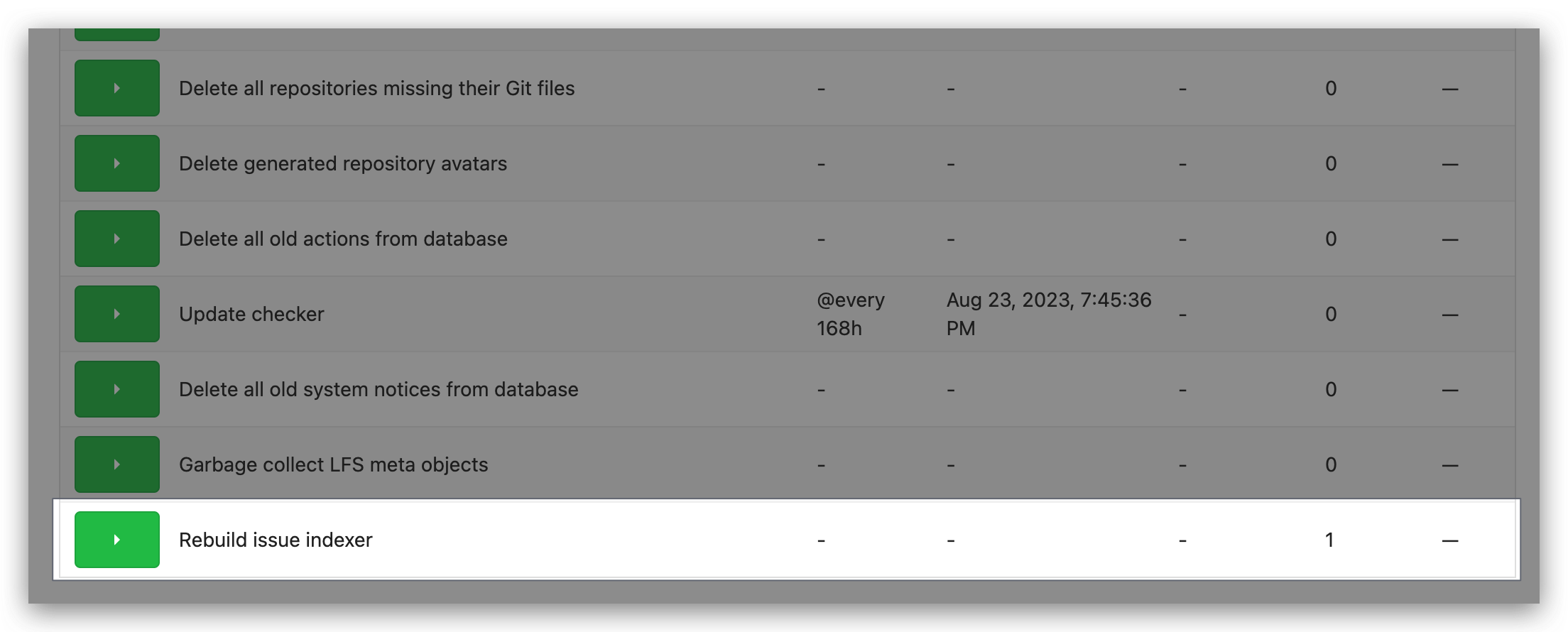 Screenshot of the cron task list with highlighted option