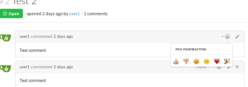 Screenshot of Reactions