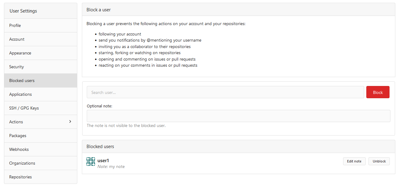 user settings