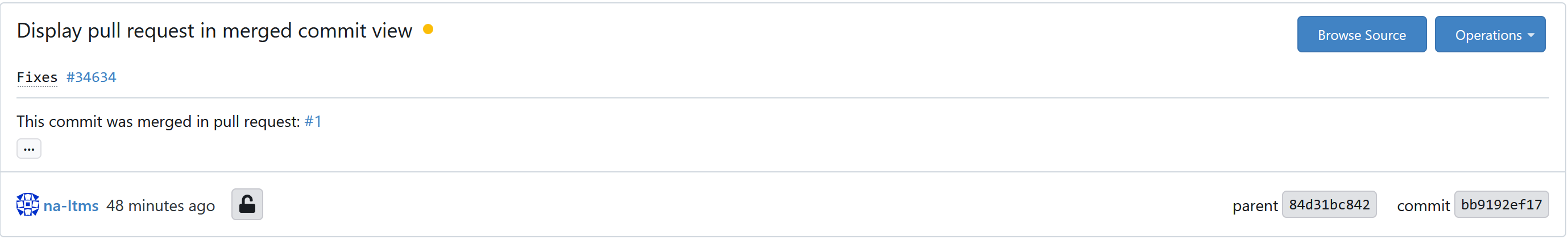 Pull request in merged commit view