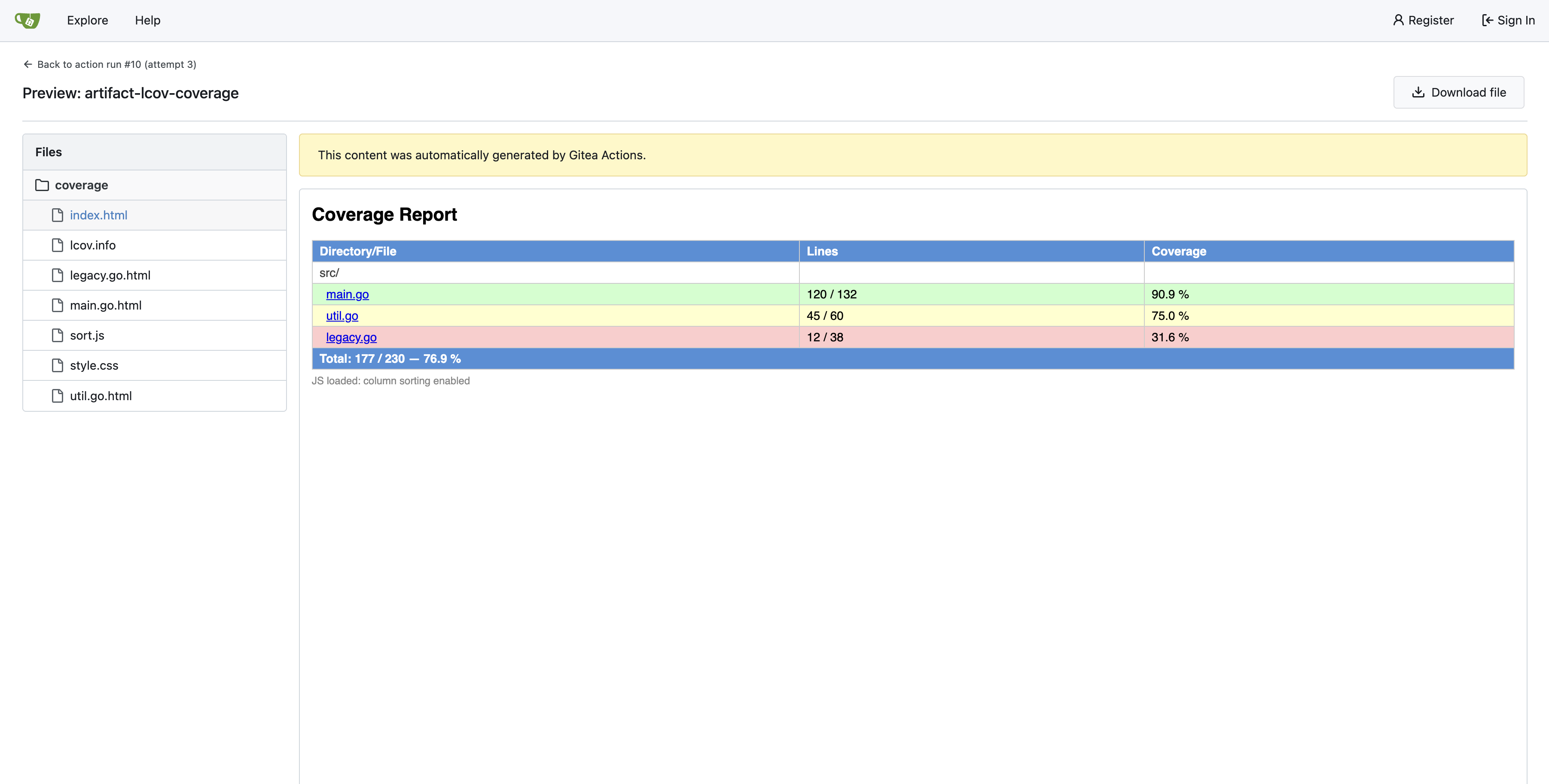Actions artifact file browser and preview