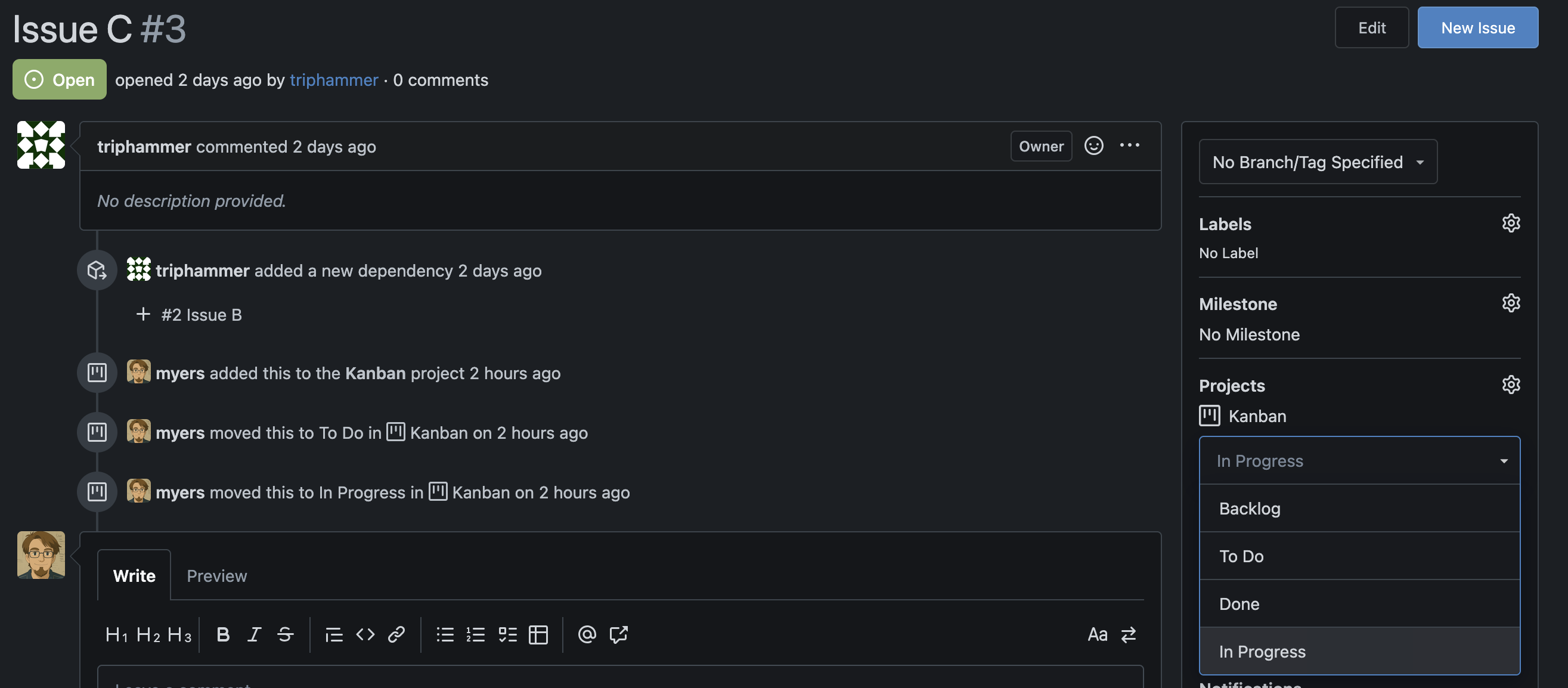 Project column picker in the issue sidebar