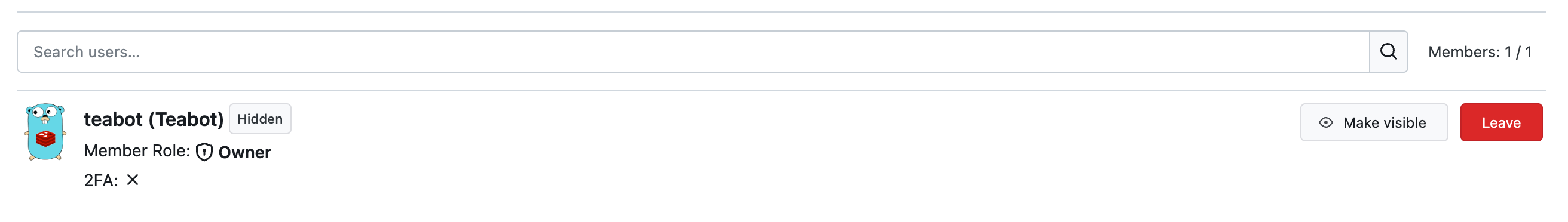 Search bar on the organization members tab