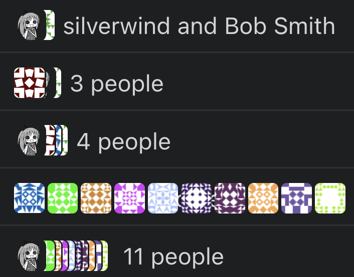 Overlapping avatar stacks at several group sizes