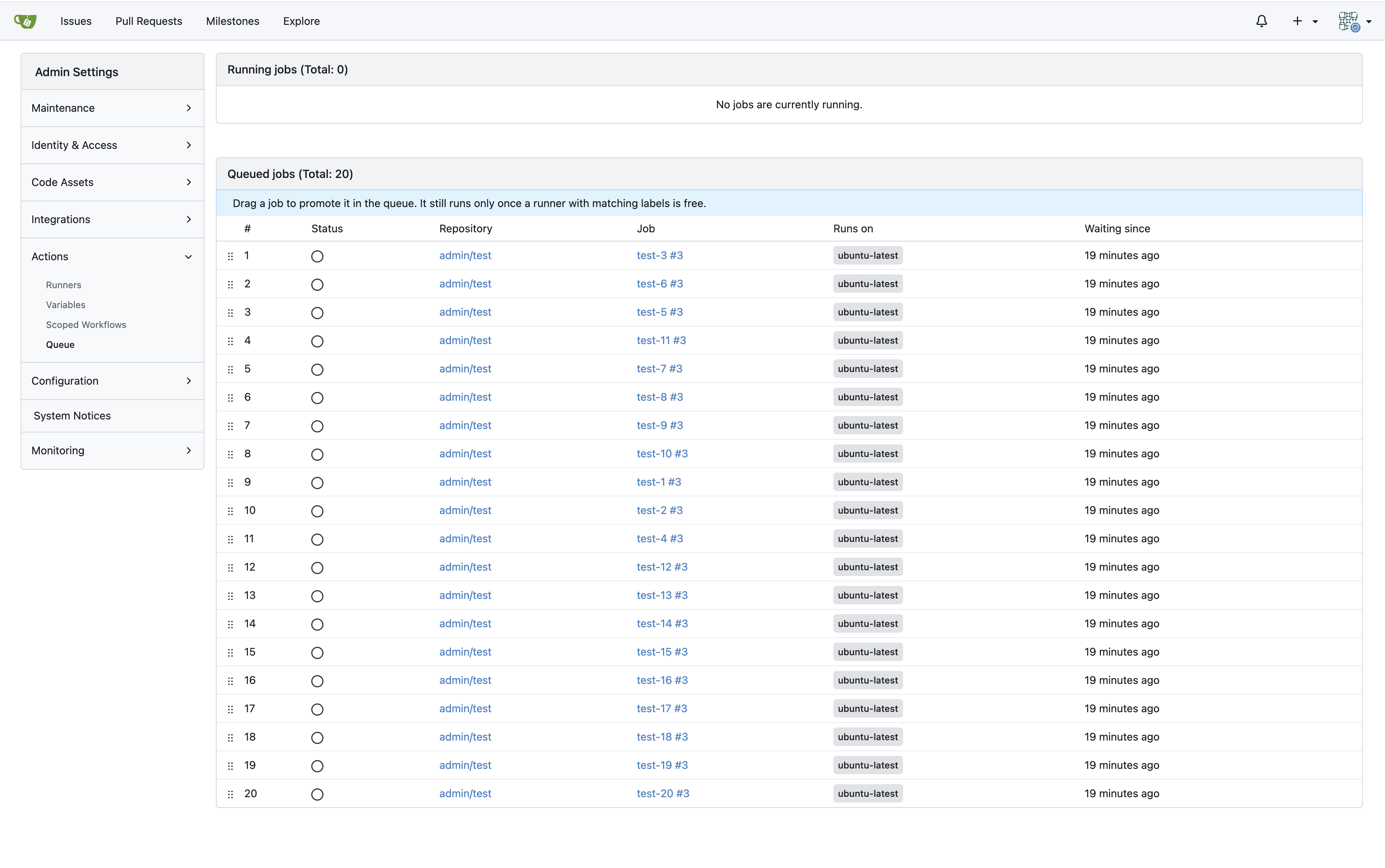 Actions build queue with queued jobs
