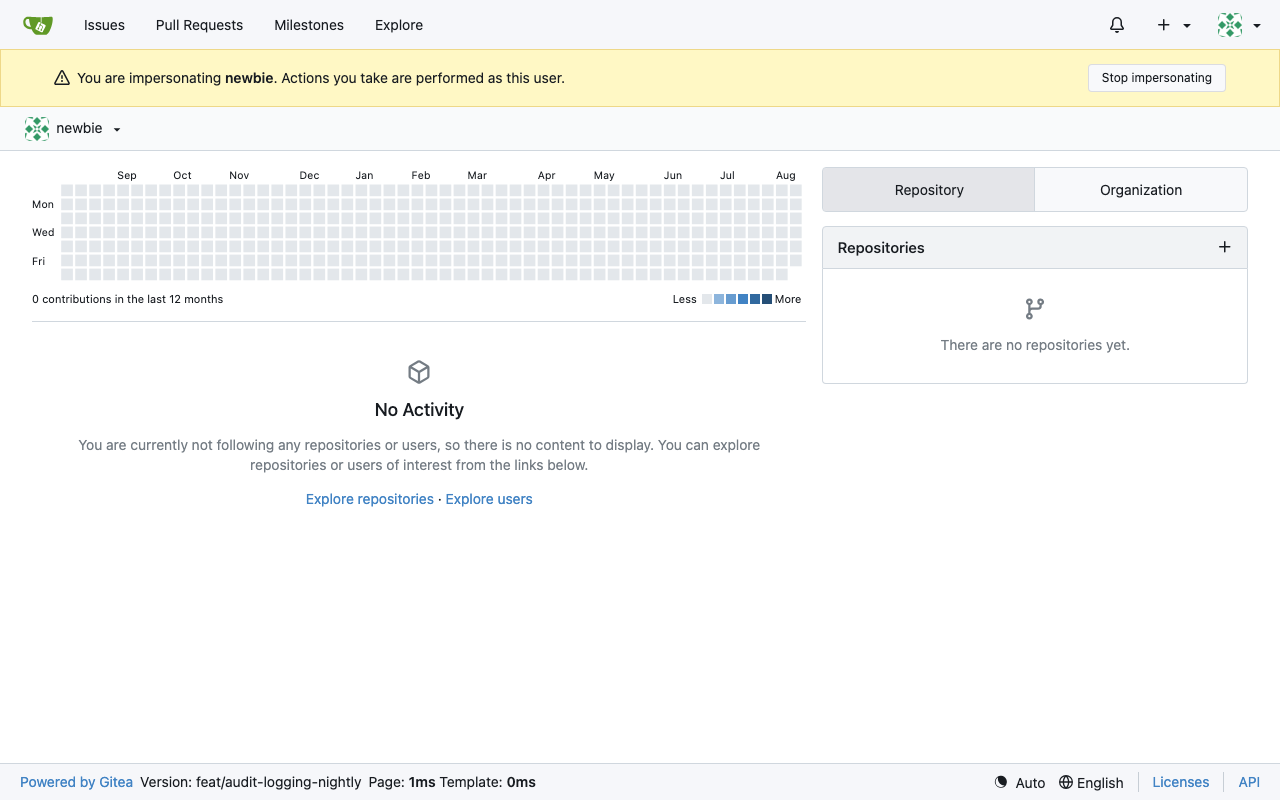 An impersonated user session with a banner identifying the session and an exit button