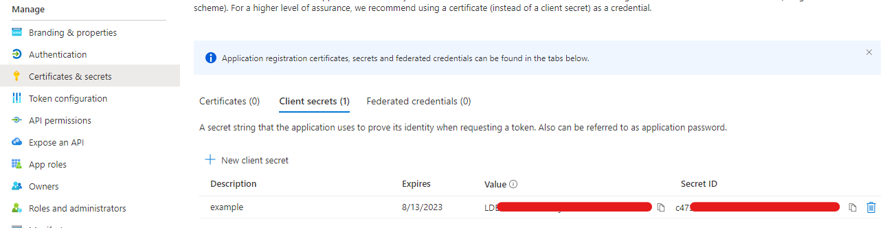 Azure screenshot showing how to copy secrets